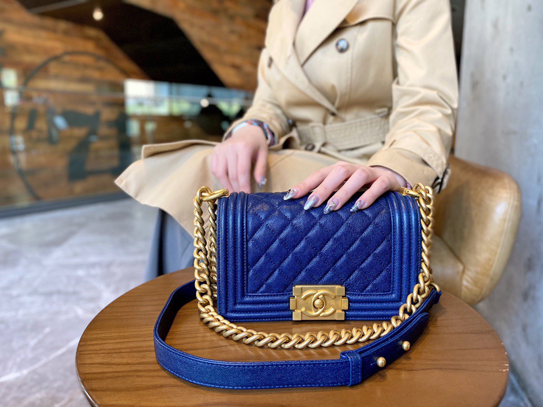 Chanel Blue Caviar Medium Boy Bag with Gold Hardware  I MISS YOU VINTAGE